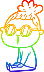 rainbow gradient line drawing cartoon woman wearing spectacles