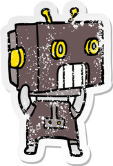 distressed sticker of a cartoon robot