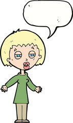 cartoon tired woman with speech bubble