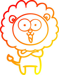 warm gradient line drawing happy cartoon lion