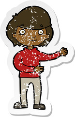 retro distressed sticker of a cartoon happy person