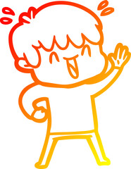 warm gradient line drawing cartoon laughing boy