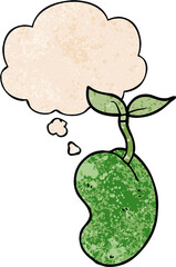 cartoon sprouting seed and thought bubble in grunge texture pattern style