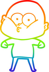 rainbow gradient line drawing cartoon bald man staring