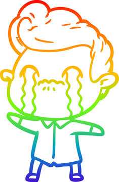 recommend clip art: rainbow gradient line drawing cartoon man crying