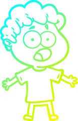 cold gradient line drawing cartoon man gasping in surprise