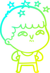 cold gradient line drawing cartoon amazed boy