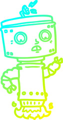 cold gradient line drawing cartoon robot hovering