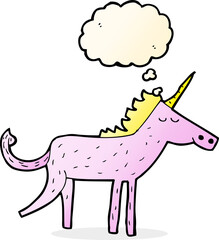 cartoon unicorn with thought bubble
