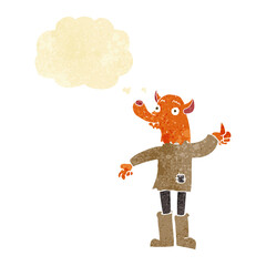cartoon fox man with thought bubble