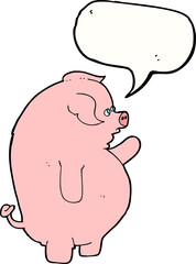 cartoon fat pig with speech bubble