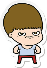 sticker of a annoyed cartoon boy