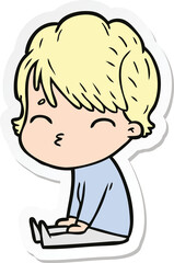 sticker of a cartoon woman thinking