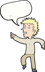 cartoon happy man pointing with speech bubble