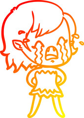 warm gradient line drawing cartoon crying vampire girl