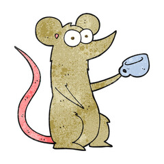 textured cartoon mouse with coffee cup