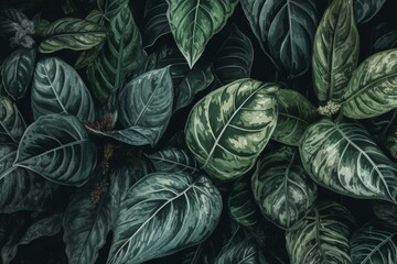 Fototapeta na wymiar Seamless watercolor pattern of tropical leaves, dense jungle. Ha. Generative AI