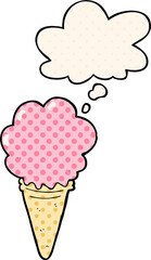 cartoon ice cream and thought bubble in comic book style