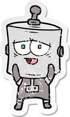 distressed sticker of a cartoon robot