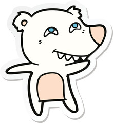 sticker of a cartoon polar bear showing teeth
