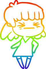 rainbow gradient line drawing cartoon angry girl