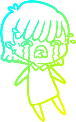 cold gradient line drawing cartoon girl crying