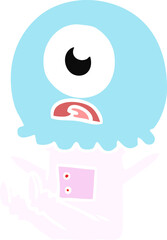 flat color style cartoon cyclops alien spaceman