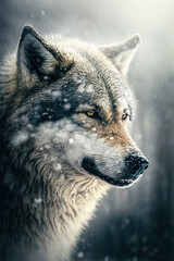 Fototapeta premium snow mountain wolf, portrait, ai art 