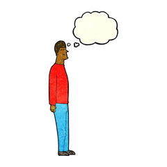 cartoon tall man with thought bubble