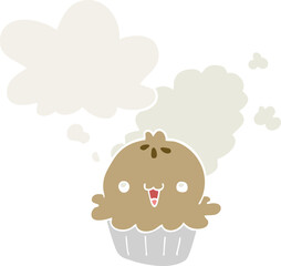 cute cartoon pie and thought bubble in retro style
