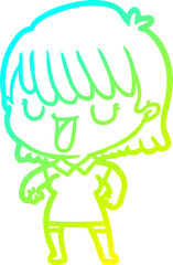 cold gradient line drawing cartoon woman