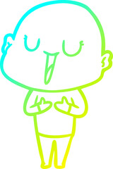 cold gradient line drawing happy cartoon bald man
