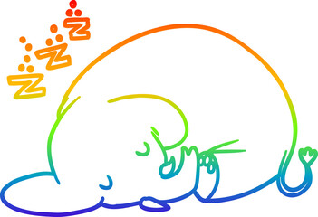 rainbow gradient line drawing cartoon sleeping elephant