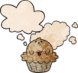 cute cartoon pie and thought bubble in grunge texture pattern style
