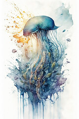 Fototapeta premium watercolor painting of a Jellyfish 