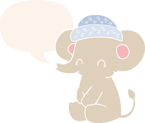 cartoon cute elephant and speech bubble in retro style