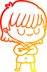 warm gradient line drawing cartoon woman