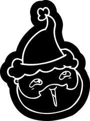 cartoon icon of a male face with beard wearing santa hat