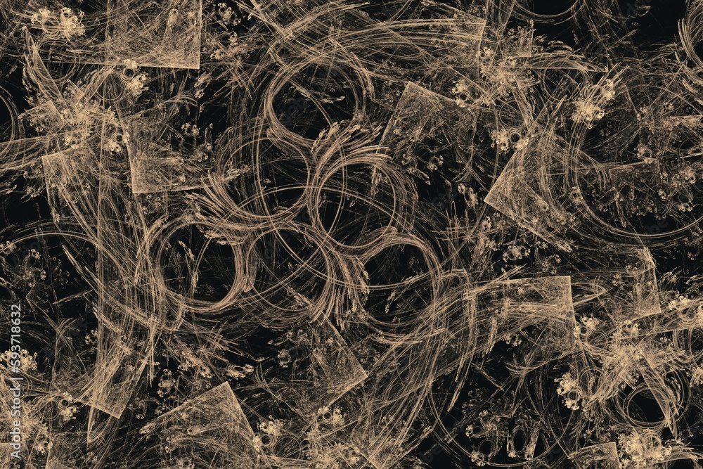 Poster orange pattern of crooked waves on a black background. abstract fractal 3d rendering