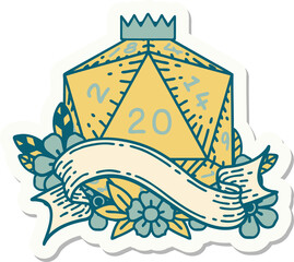 natural twenty D20 dice roll sticker