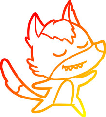 warm gradient line drawing friendly cartoon wolf dancing