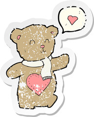 retro distressed sticker of a cartoon cute bear with love heart