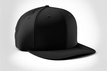 Black baseball cap mockup on white background, side view, snapback cap template