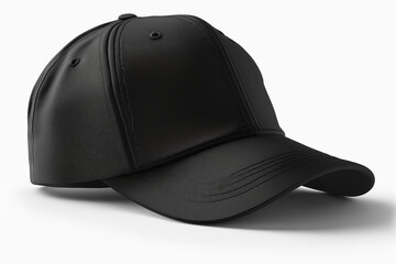 Black baseball cap mockup on white background, side view, snapback cap template