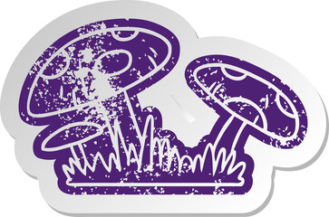 distressed old sticker of a toad stool
