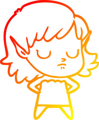 warm gradient line drawing cartoon elf girl