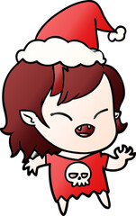 gradient cartoon of a laughing vampire girl wearing santa hat