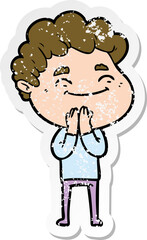 distressed sticker of a cartoon friendly man