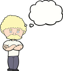 cartoon dad with folded arms with thought bubble