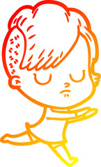 warm gradient line drawing cartoon woman